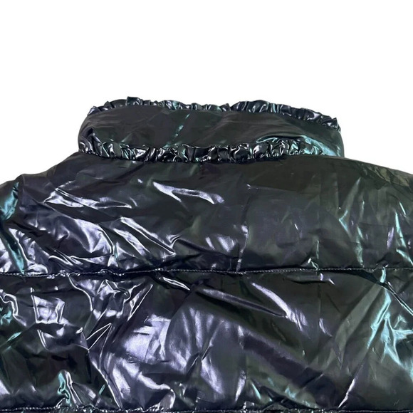 Duvetica Black Patent Real Down Coat Jacket Snap-Down Ruffle Rare Size Small 38 - Picture 9 of 16